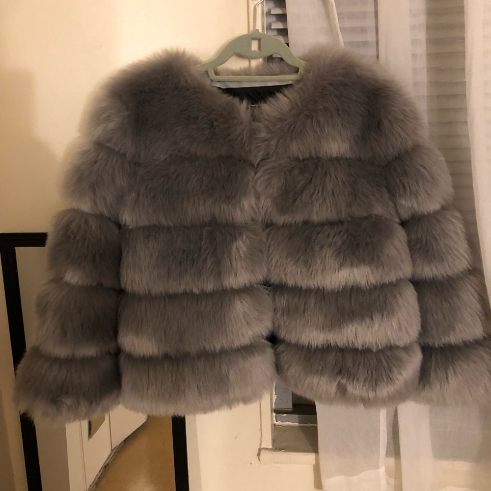 Gray faux fur coat